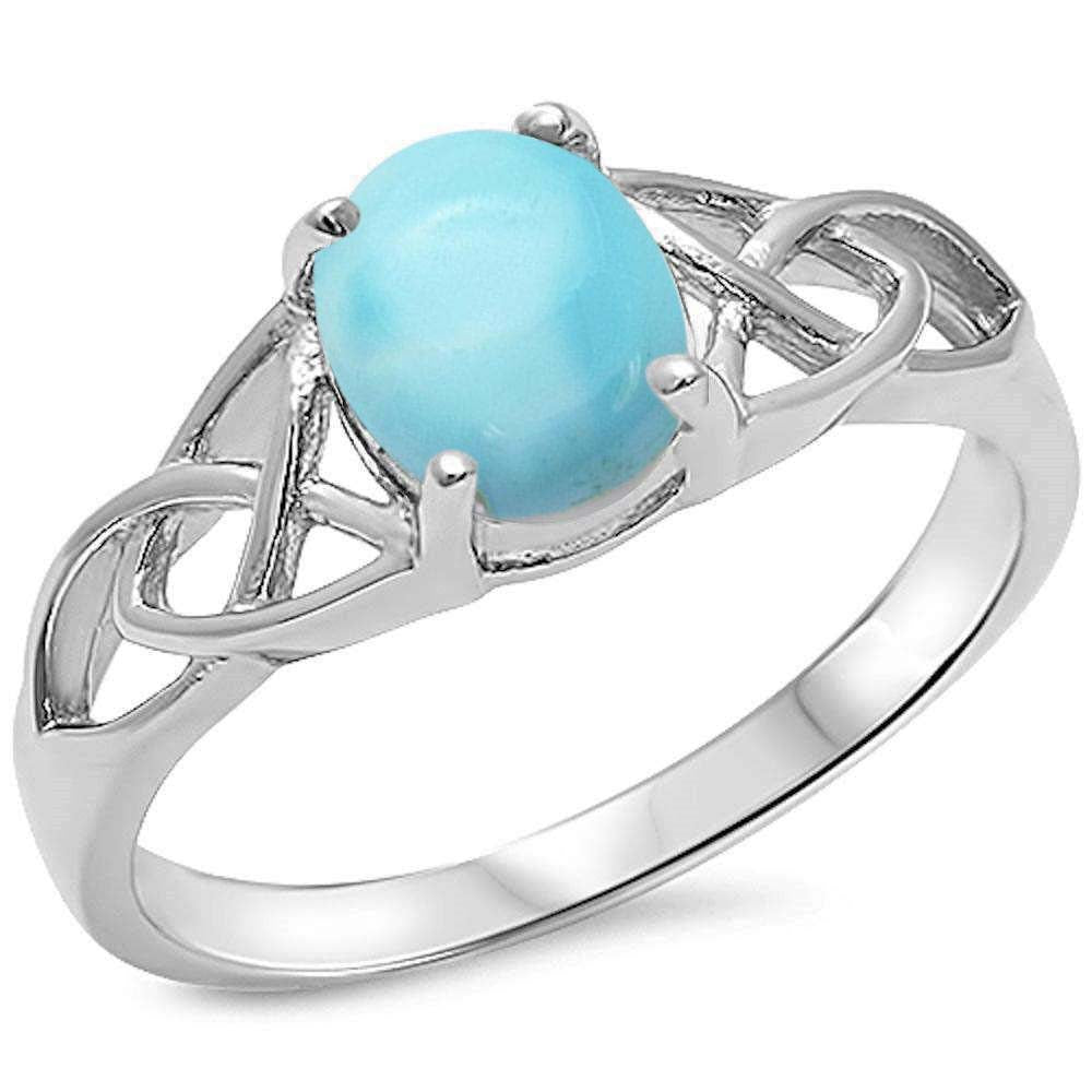 Sterling Silver Natural Larimar Cetlic Design Ring