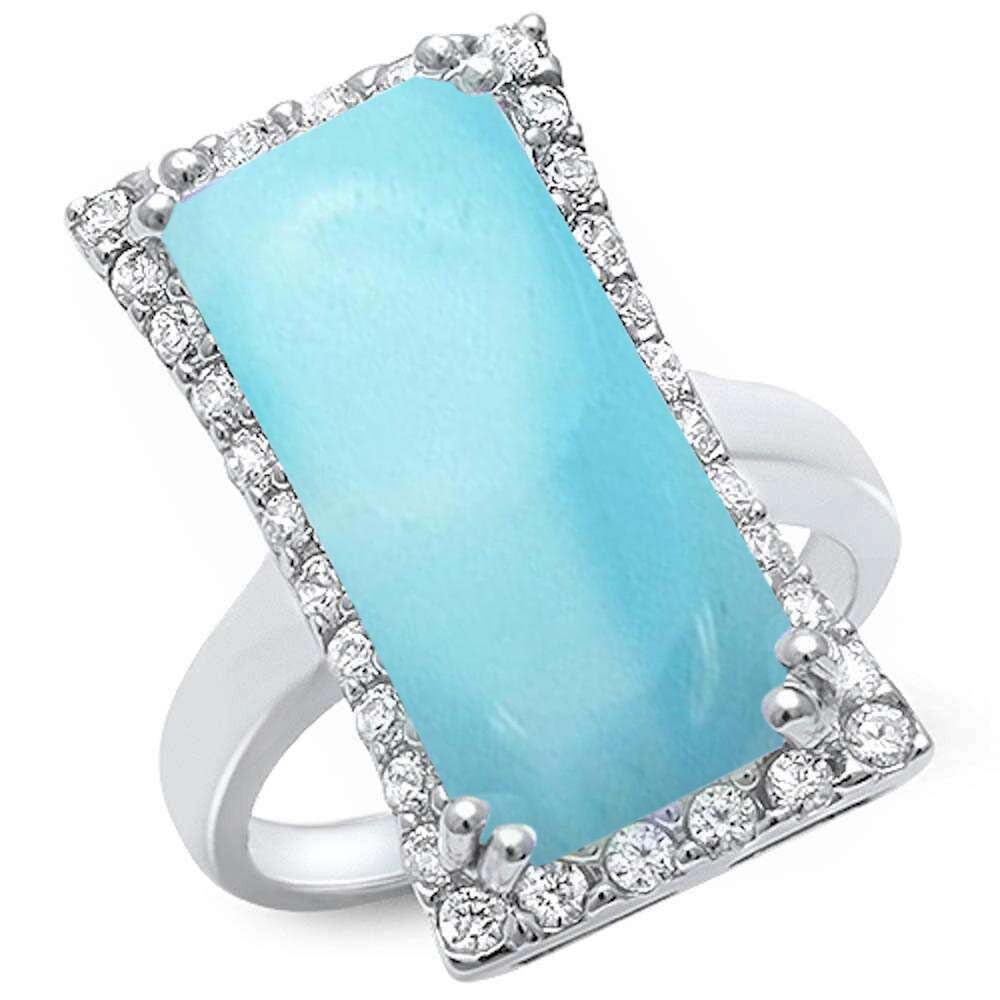 Sterling Silver Cocktail Style Natural Larimar and Cubic Zirconia Ring