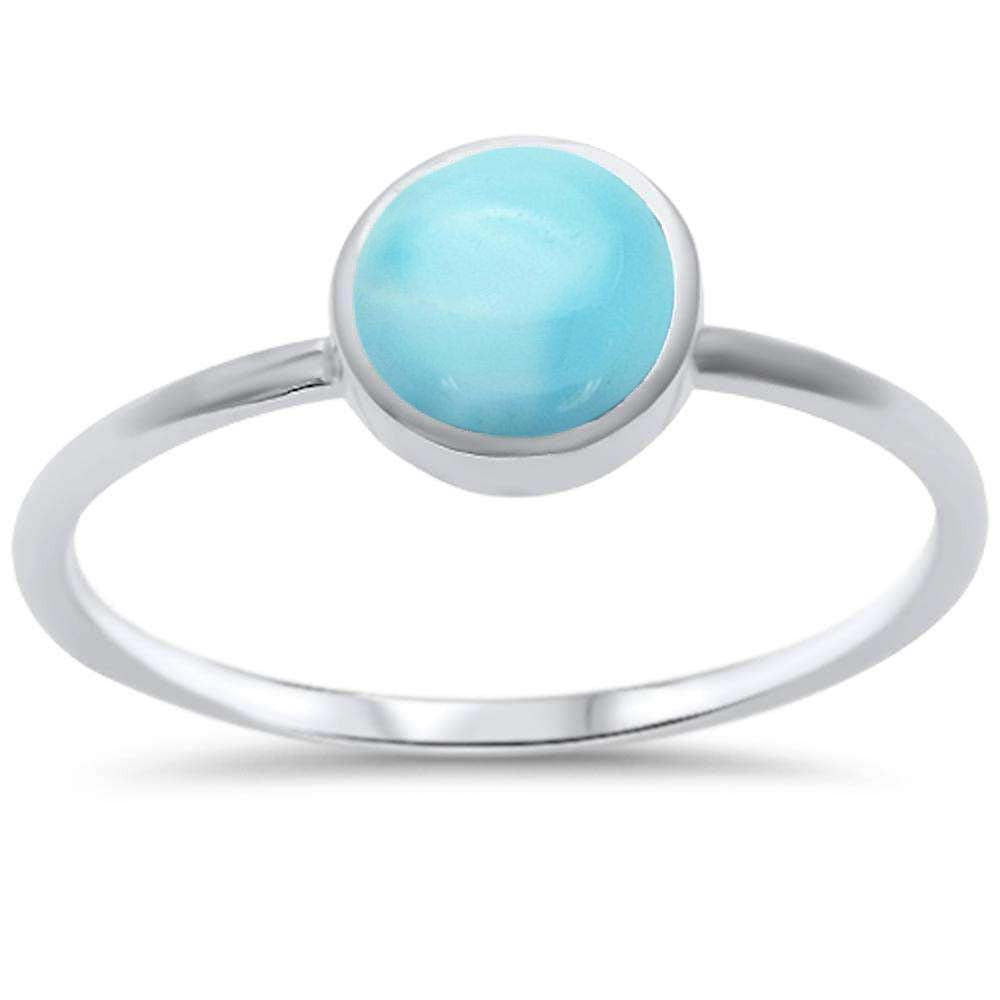 Sterling Silver Round Natural Larimar Ring