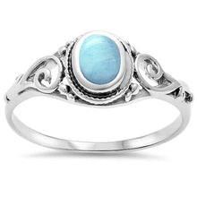 Load image into Gallery viewer, Sterling Silver Natural Larimar Filigree Ring