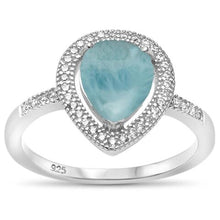 Load image into Gallery viewer, Sterling Silver Pear Natural Larimar Tear Drop Halo Ring