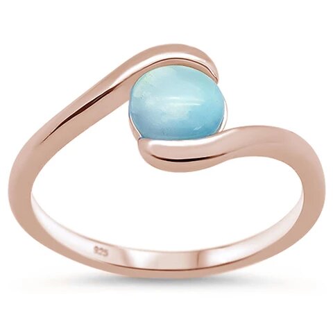 Sterling Silver Rose Gold Plated Natural Round Larimar Ring