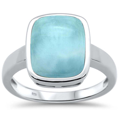 Sterling Silver Natural Larimar Emerald Cut Ring
