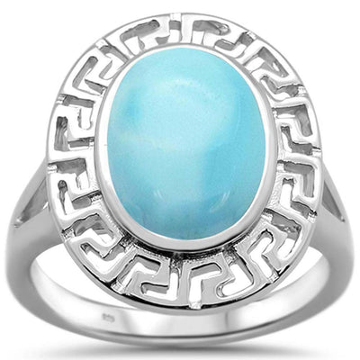 Sterling Silver Natural Larimar Antique Greek Key Design Ring
