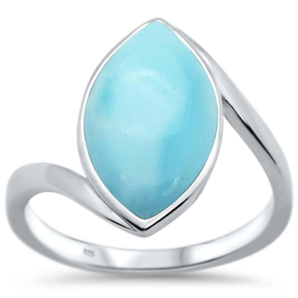Sterling Silver Natural Larimar Marquise Ring