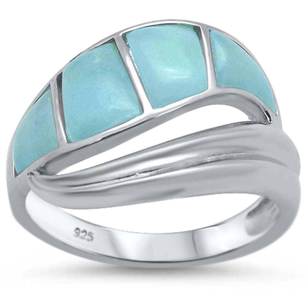 Sterling Silver Natural Larimar New Design Wave Ring