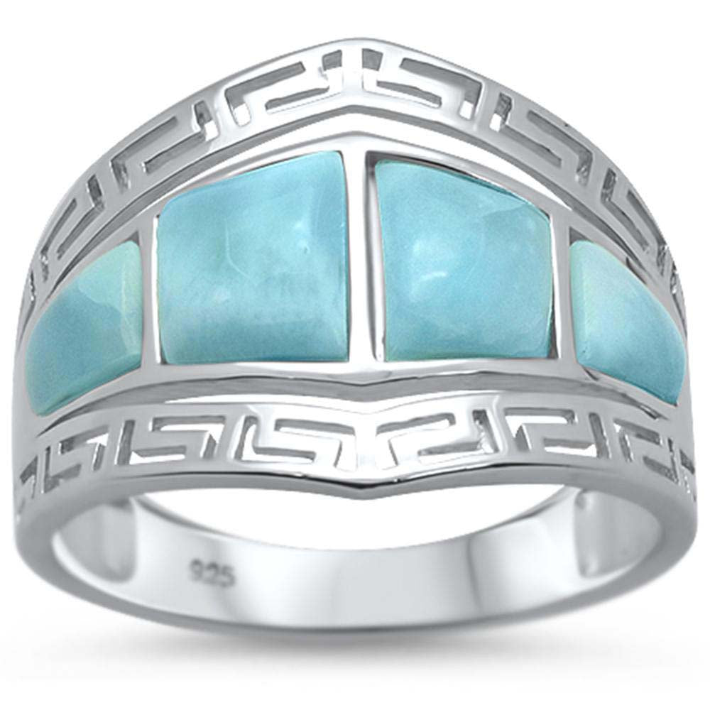 Sterling Silver Natural Larimar Greek Key Design Ring