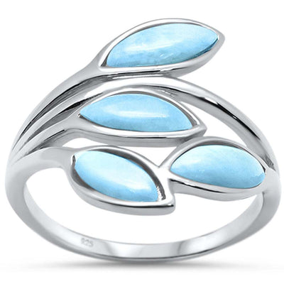 Sterling Silver Natural Larimar Olive Branch Leaf Ring