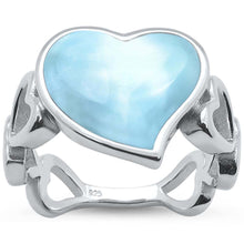 Load image into Gallery viewer, Sterling Silver Natural Larimar Heart Shape Band Ring