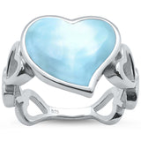 Sterling Silver Natural Larimar Heart Shape Band Ring