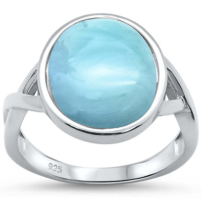 Sterling Silver Natural Larimar Oval Ring