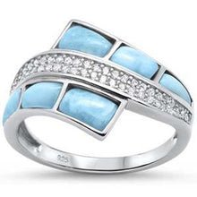 Load image into Gallery viewer, Sterling Silver Natural Larimar and Cz Fashion Ring