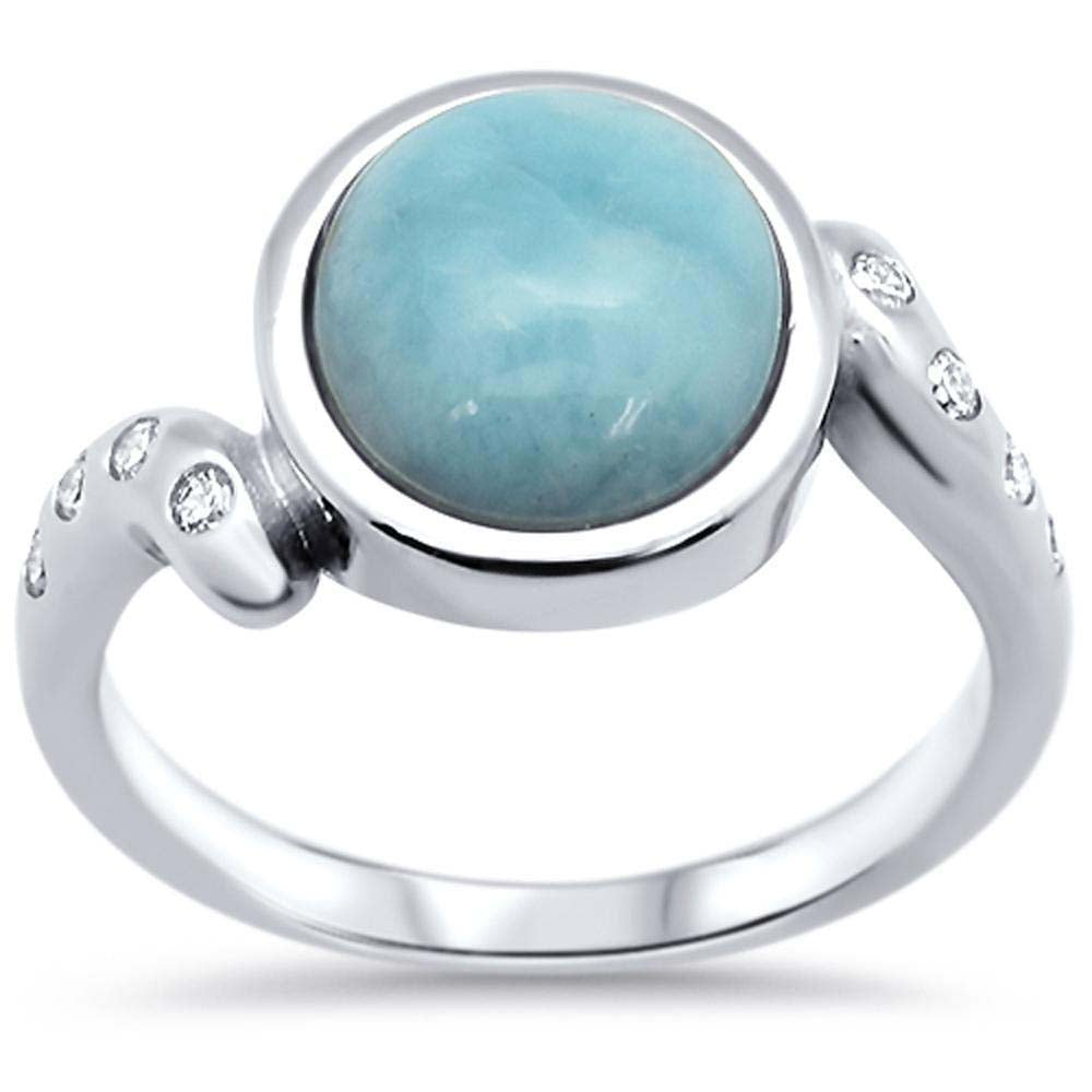 Sterling Silver Round Natural Larimar Ring