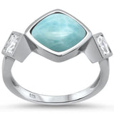 Sterling Silver Natural Larimar And Cubic Zirconia Ring