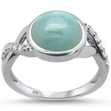 Sterling Silver Round Natural Larimar And Cubic Zirconia Ring