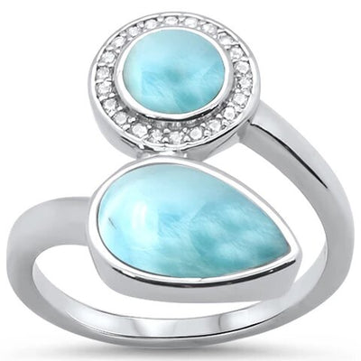 Sterling Silver Natural Larimar And Cubic Zirconia Ring