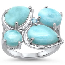 Load image into Gallery viewer, Sterling Silver Natural Larimar And Blue Topaz Cubic Zirconia Ring