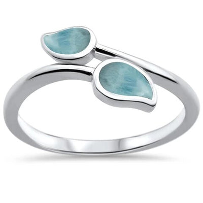 Sterling Silver Natural Larimar Leaf Design Ring