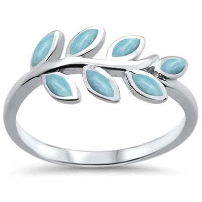 Sterling Silver Natural Larimar Leaf Design Ring