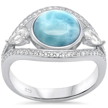Load image into Gallery viewer, Sterling Silver Natural Larimar And Cubic Zirconia Ring