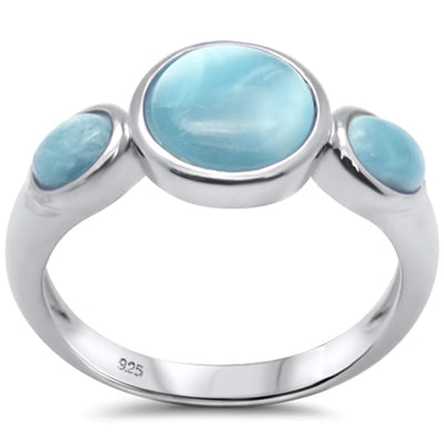 Sterling Silver Natural Three Round Larimar Ring