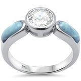 Sterling Silver Natural Larimar And CZ Ring