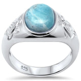 Sterling Silver Natural Oval Larimar And Turtle Ring