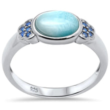 Load image into Gallery viewer, Sterling Silver Natural Oval Larimar And Blue Sapphire Ring