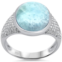 Load image into Gallery viewer, Sterling Silver Oval Natural Larimar And Cubic Zirconia Ring