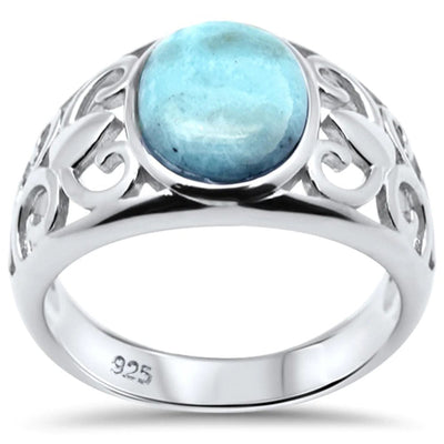 Sterling Silver Natural Oval Larimar Filigree Ring
