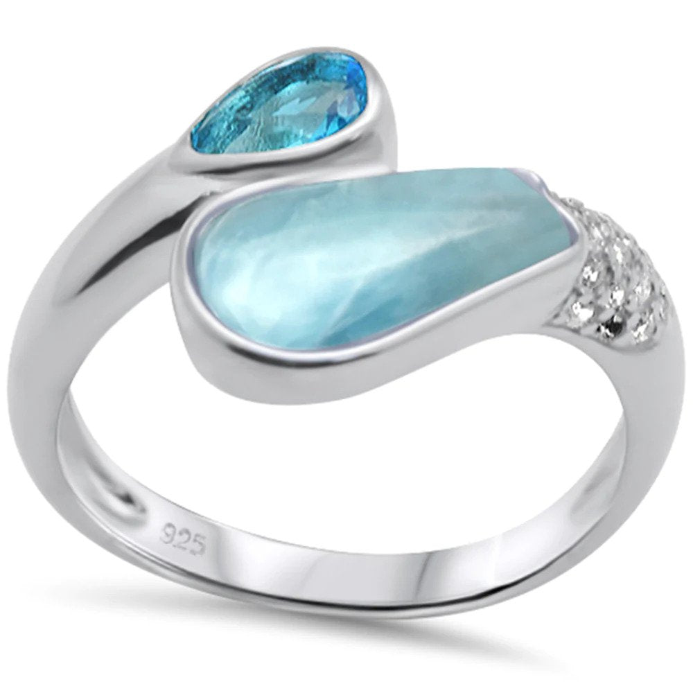 Sterling Silver Natural Larimar And Blue Topaz Ring