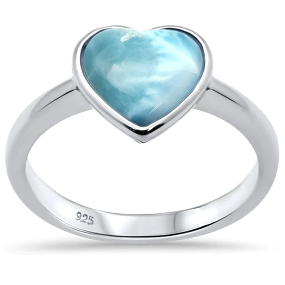 Sterling Silver Natural Heart Larimar Ring
