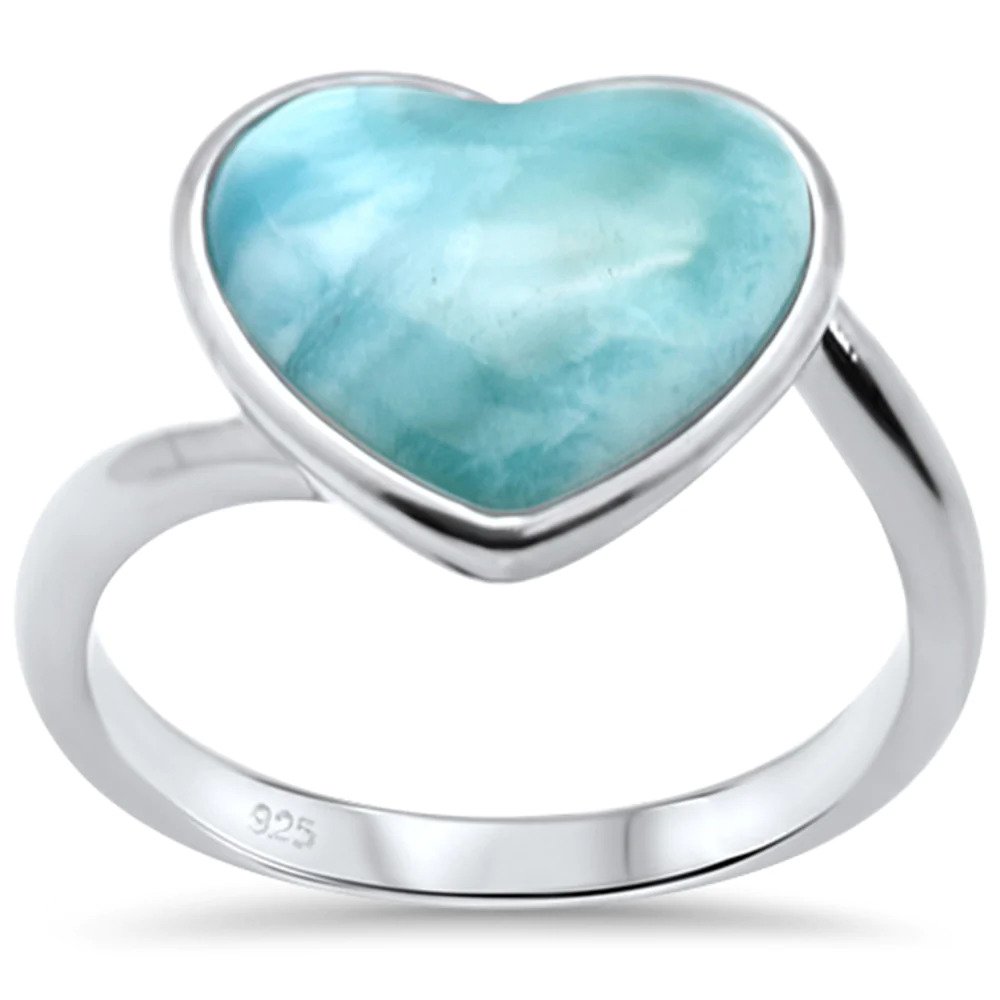 Sterling Silver Heart Natural Larimar Ring