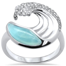 Load image into Gallery viewer, Sterling Silver Natural Larimar And Cubic Zirconia Wave Design Ring