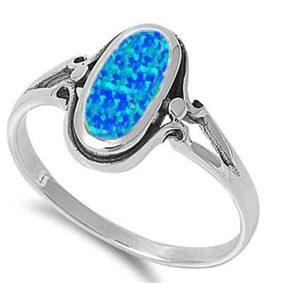Sterling Silver Oval Shaped Blue Opal Ring