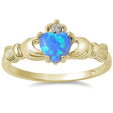 Sterling Silver Yellow Gold Plated Blue Opal Claddagh Ring