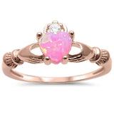 Sterling Silver Rose Gold Plated Pink Opal And Cubic Zirconia Ring
