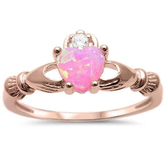 Sterling Silver Rose Gold Plated Pink Opal And Cubic Zirconia Ring