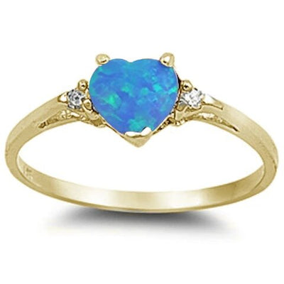 Sterling Silver Blue Opal Heart And Cubic Zirconia Ring