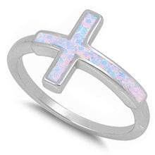 Load image into Gallery viewer, Sterling Silver White Opal Sideways Cross Ring with CZ stoneAnd Width  13mm