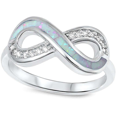 Sterling Silver White Opal & Cz Infinity Ring with CZ stoneAnd Width  9mm