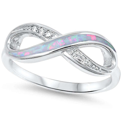 Sterling Silver White Opal & Cz Ring with CZ stoneAnd Width  7.5mm