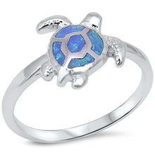 Load image into Gallery viewer, Sterling Silver Blue Opal Turtle Ring with CZ stone