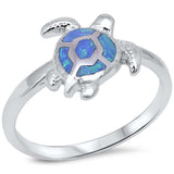 Sterling Silver Blue Opal Turtle Ring with CZ stone
