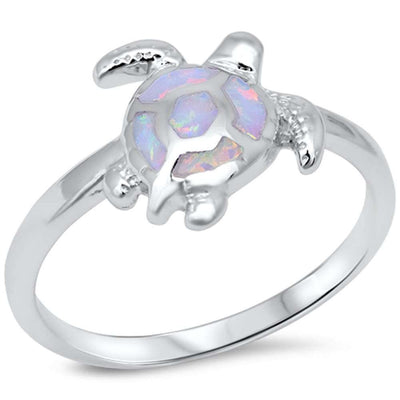 Sterling Silver White Opal Turtle Ring with CZ stone