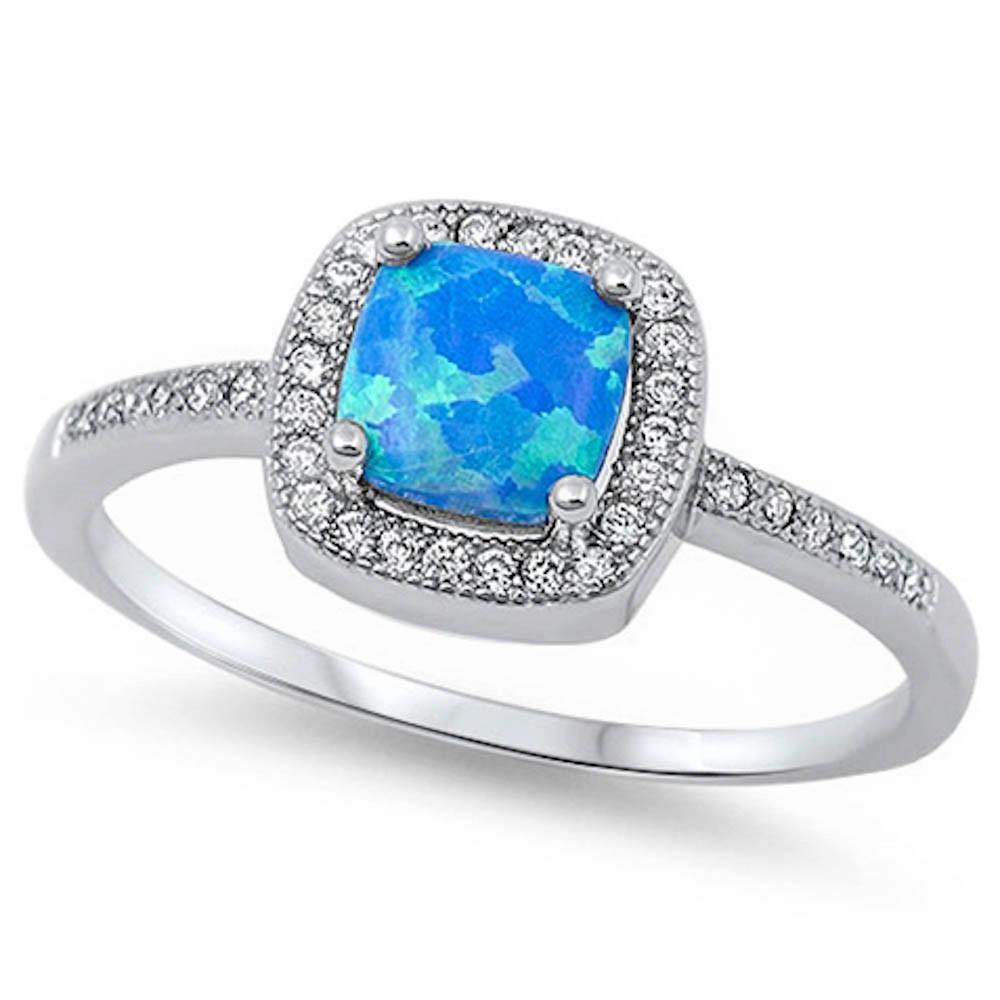 Sterling Silver Sterling Silver Lab Created Blue Opal Ring with CZ stone