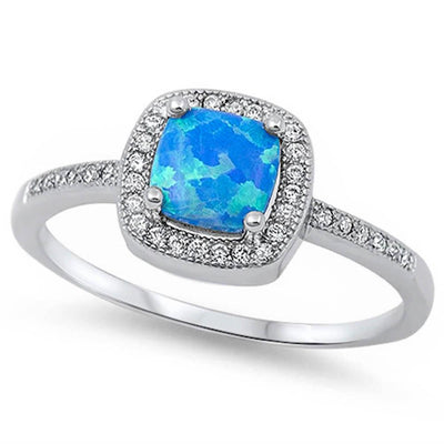 Sterling Silver Sterling Silver Lab Created Blue Opal Ring with CZ stone