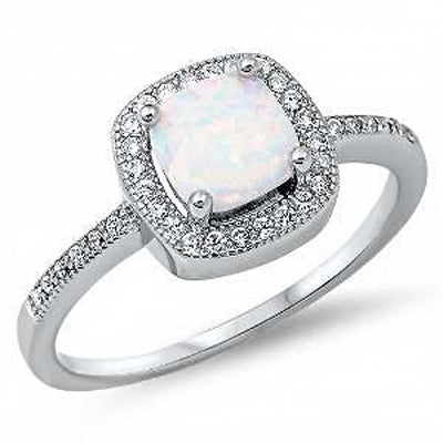 Sterling Silver Sterling Silver Lab Created White Opal Ring with CZ stone