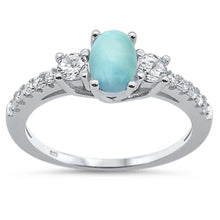 Load image into Gallery viewer, Sterling Silver Natural Round Oval Larimar And Cubic Zirconia Ring