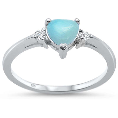 Sterling Silver Natural Heart Larimar And CZ Ring